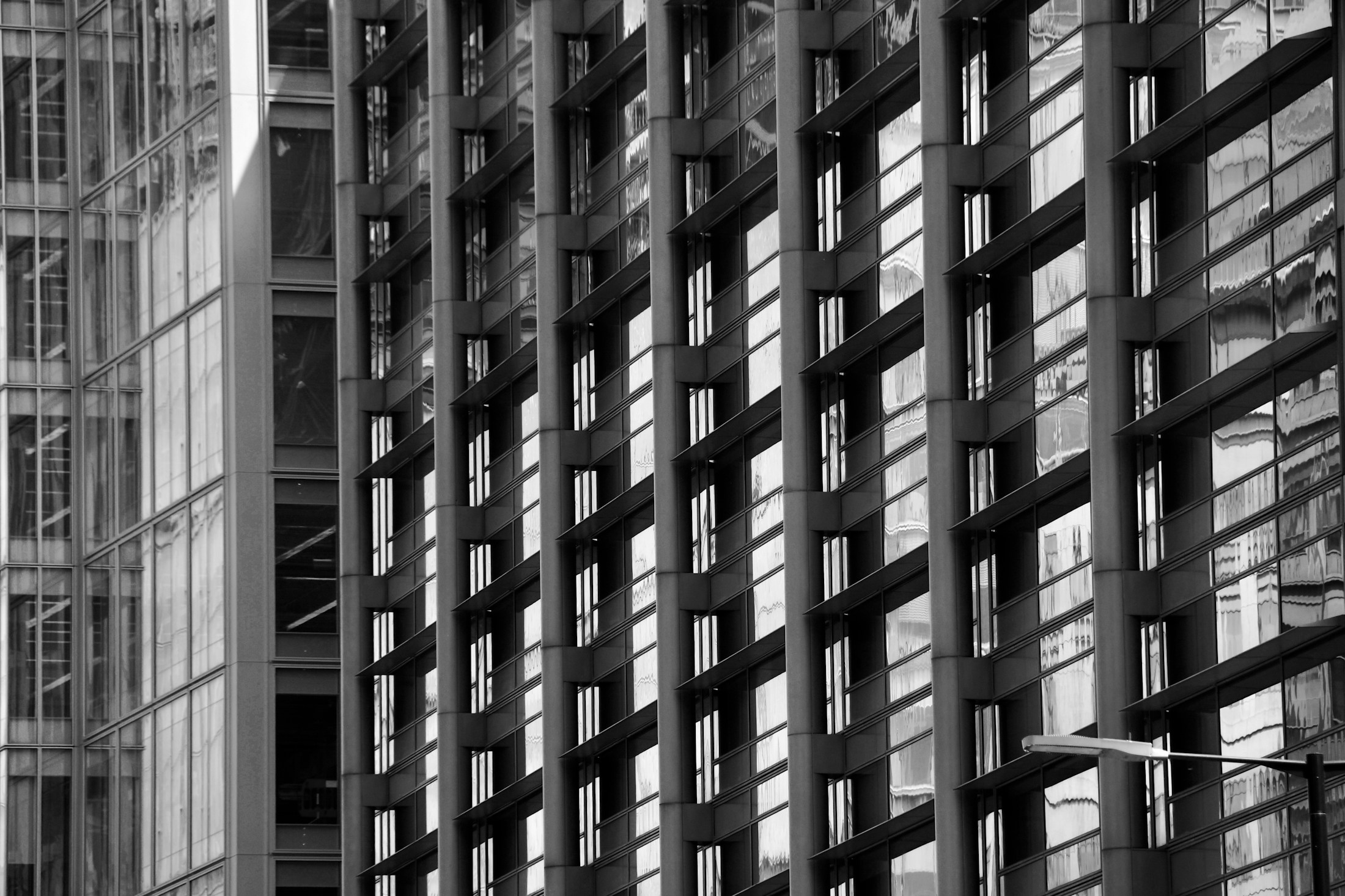 Geometric glass and steel architecture in morning light